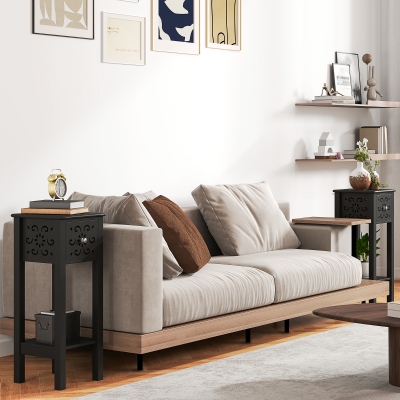 HOMCOM Nightstand Set of 2 with Drawer and Open Storage Shelf Black