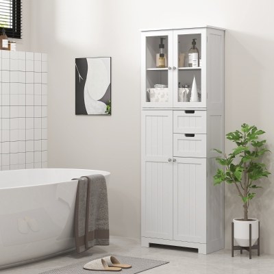 HOMCOM Tall Bathroom Storage Cabinet, Floor Bathroom Cabinet with Adjustable Shelves, for Kitchen, Living Room, White