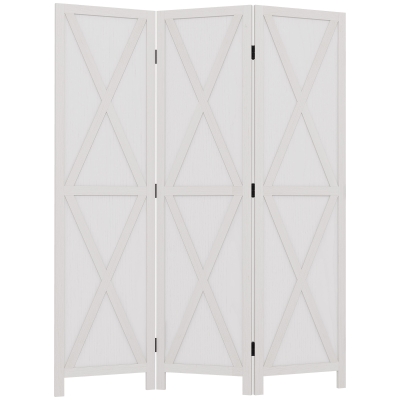 HOMCOM 3-panel Wall Partition Farmhouse Room Separator with Foldable Design Wooden Frame 5.6FT, White