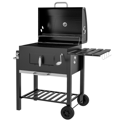 Outsunny Charcoal BBQ Grill & Smoker Combo, Portable Trolley, Black