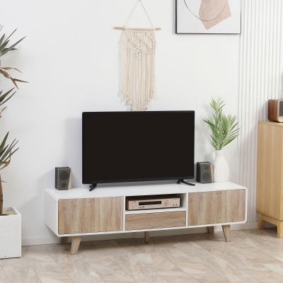 HOMCOM Modern TV Stand Cabinet for TVs up to 72" Flat Screen with Push-open Drawer, Storage Compartment and Cable Management, Rounded-edge Entertainment Center for Living Room, Bedroom