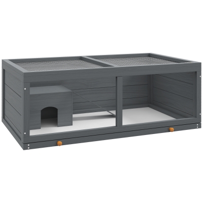 PawHut Small Animals Kit Hutch w/ Sliding Tray, Exercise Play House for Dwarf Hamsters, Gerbils, Chinchillas, Grey