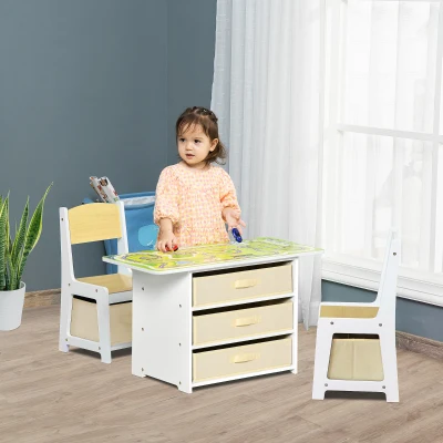 Qaba 3-in-1 Kids Activity Table & Chairs Set with Storage