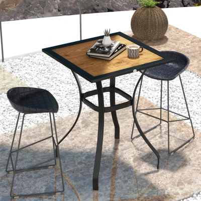 Outsunny 28" Square Outdoor Dining Table, Faux Wood, Brown