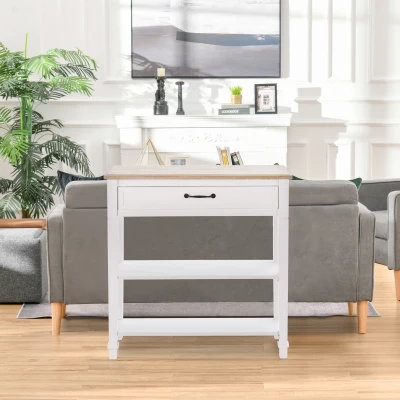 HOMCOM Modern Console Table with Drawer & Shelves, White