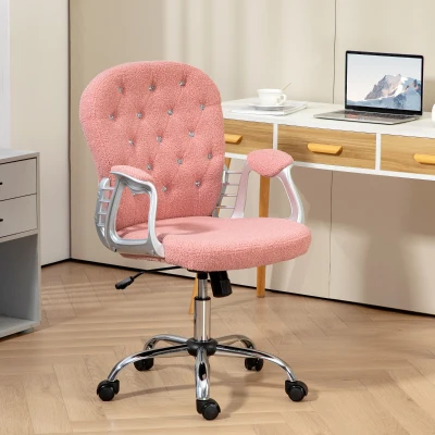 Vinsetto Teddy Fleece Office Chair with Crystal Buttons Pink