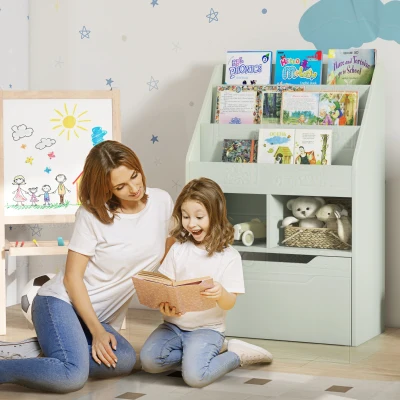 HOMCOM Kids Bookcase with Mobile Drawer, Pale Green