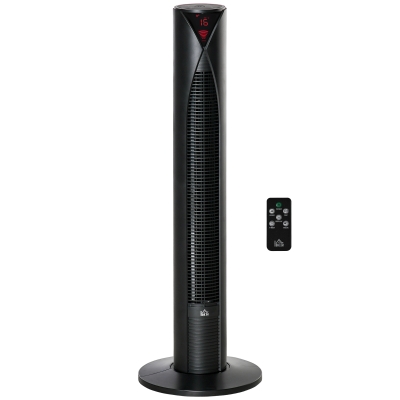 HOMCOM Freestanding Tower Fan Cooling for Home Bedroom with 3 Speed, 12h Timer, Oscillating, LED Sensor Panel, Remote Controller, Black