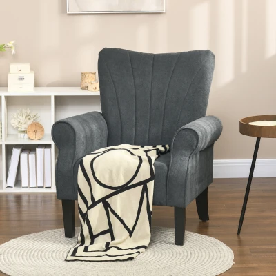 HOMCOM Modern Fabric Accent Chair with Wood Legs, Dark Gray
