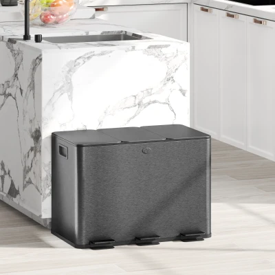 HOMCOM Triple Garbage Bin, Soft-Close Trash Can with Foot