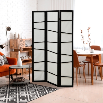 HOMCOM 5.6ft Folding Room Divider, 3 Panel Wall Partition with Wood Frame for Bedroom, Home Office, White