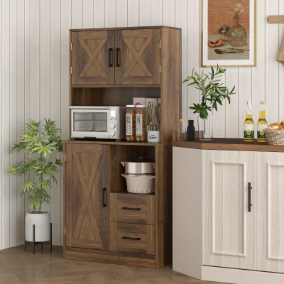 Kitchen Pantry 27.6" W x 13.8" D x 59.8" H Brown