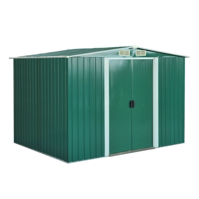 Outsunny 8.5' x 6.8' x 5.8' Practical Backyard Garden Storage Tool Shed Double Sliding Door 4 Ventilation Slots, Green