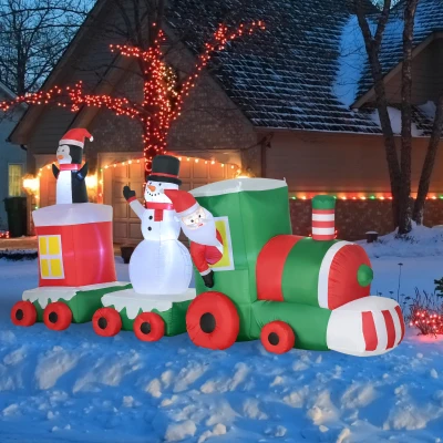 HOMCOM 11ft Christmas Inflatable Train with Santa, Snowman, LED