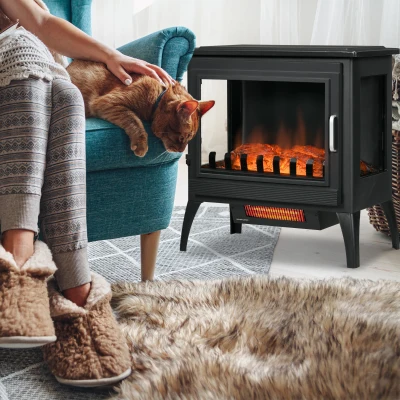 HOMCOM 24" Electric Fireplace Stove with Adjustable Temperature, Black