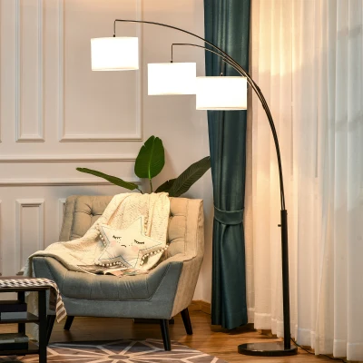 HOMCOM Arc Floor Lamp, 3 Drum Shade, Steel Pole, Black/White