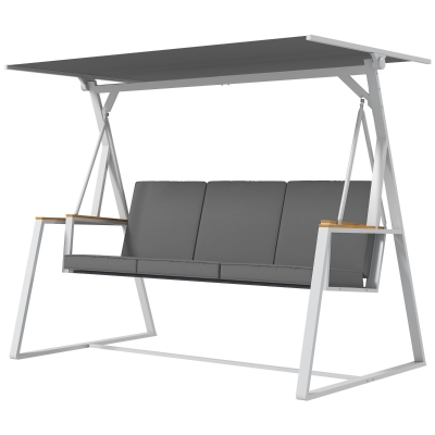 Outsunny 3-Seat Outdoor Porch Swing Outdoor Patio Swing with Adjustable Canopy, Removable Cushion for Garden, Poolside, Grey
