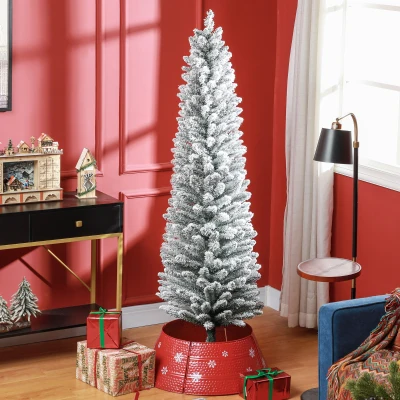 HOMCOM 6ft Pencil Christmas Tree, Snow Flocked Branches