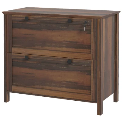 HOMCOM 2 Drawer File Cabinet, Lockable Filing Cabinet with Adjustable Hanging Bar for Letter, A4 and Legal Size, Brown