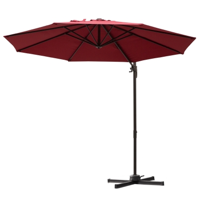 Outsunny 10ft Cantilever Patio Umbrella with 360° Rotation, Crank & Cross Base for Garden Deck Pool Backyard, Wine Red