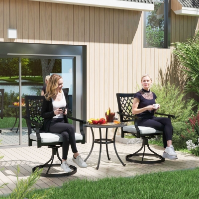 Outsunny Outdoor Patio Chairs Set of 2, Metal Swivel Rocker Chairs with Cushion and Armrests for Backyard, Garden, Patio