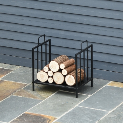 Outsunny 17.5" Firewood Rack Heavy-Duty Metal Wood Storage Log Holder with Side Handles, Indoor and Outdoor, Black