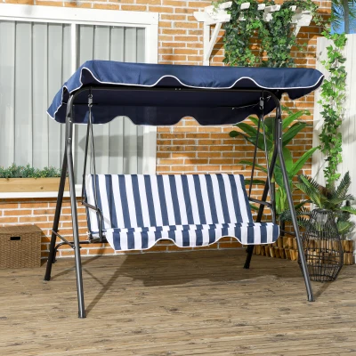 Outsunny 3-Seat Patio Swing Chair, Steel Frame, Dark Blue