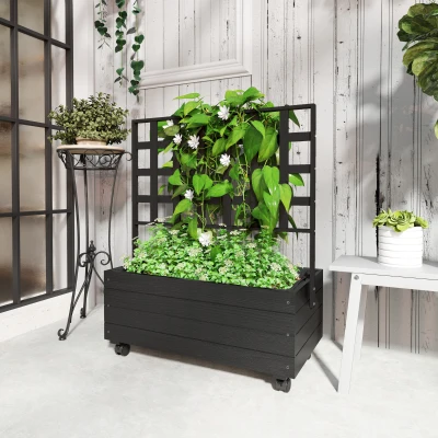 Raised Garden Bed with Trellis 34.6" W x 18.9" D x 41.3" H Black