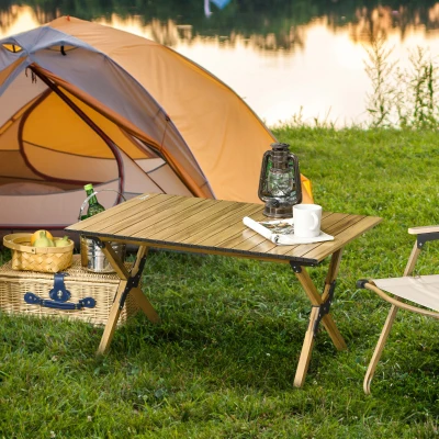 Outsunny 3ft Folding Camping Table, Portable Aluminum Woodgrain