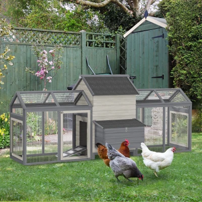 PawHut 100" Wooden Chicken Coop with Double Run, Gray