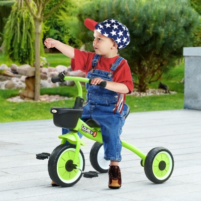 Qaba Tricycle for Toddler 2-5 Year Old Girls and Boys, Toddler Bike with Adjustable Seat, Basket, Bell, Green