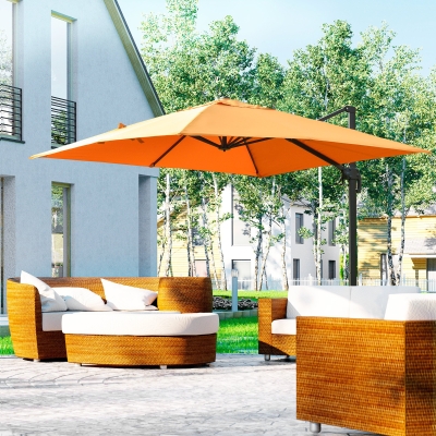 Outsunny 9.8x9.8ft Cantilever Umbrella Rotatable Square Top Market Parasol with 4 Adjustable Angle for Backyard Patio Outdoor Area Orange