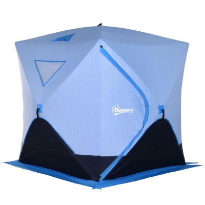 Outsunny 4-Person Pop-up Ice Fishing Tent, Insulated Ice Fishing Shelter with Ventilation Windows, Double Doors and Carry Bag, for Low-Temp -22℉