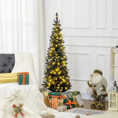 HOMCOM 5ft Slim Black Pencil Christmas Tree with LED Lights