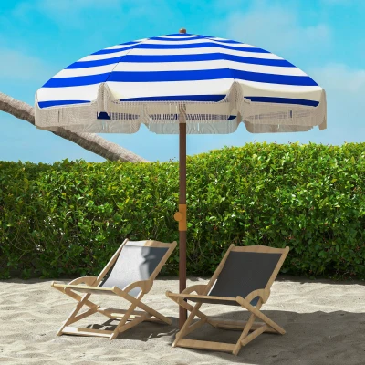 Outsunny 6.2' Portable Beach Umbrella, Vent & Carry Bag, Blue Stripe