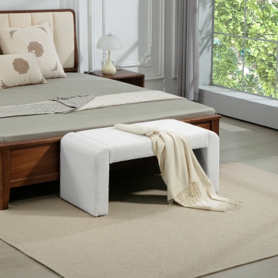 HOMCOM Upholstered Bedroom Bench, Boucle End of Bed Bench, Modern U-Shaped Entryway Bench, 39 x 18 x 18 Inches, White