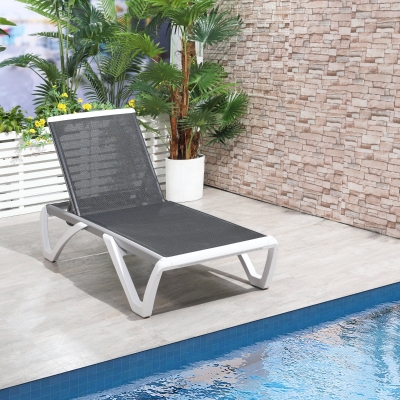 Outsunny Outdoor Chaise Lounge Chair, Patio Aluminum Tanning Chair with 5-Level Adjustable Back, Portable Wheels, Breathable Mesh Fabric, for Pool, Deck,  Garden, Black