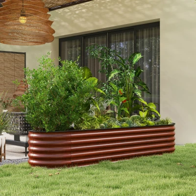 Outsunny 7.9' Metal Raised Garden Bed Kit, Planter Box, Brown