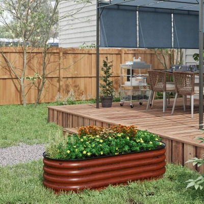 Outsunny 4.9' Galvanized Raised Garden Bed Kit, Metal Planter, Brown