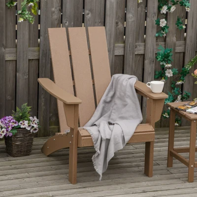 Outsunny Adirondack Chair, Weather-Resistant Outdoor High-Back, Brown
