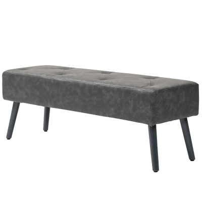 HOMCOM Bedroom Bench, End of Bed Bench with Button Tufted, PU Leather Upholstered Entryway Bench with Wood Legs, Grey