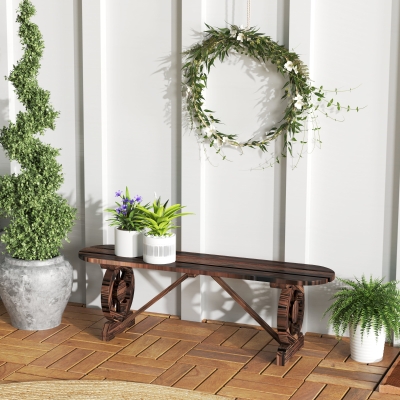 Outsunny 2-Person Outdoor Bench, Wood Garden Bench with Wagon Wheel Legs, Slatted Seat for Patio, Park, Backyard, Carbonized