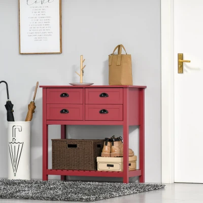 HOMCOM Coffee Bar Cabinet, Kitchen Sideboard with 4 Drawers, Red