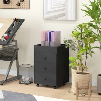 HOMCOM 3-Drawer Mobile File Cabinet with Top Tray, Black