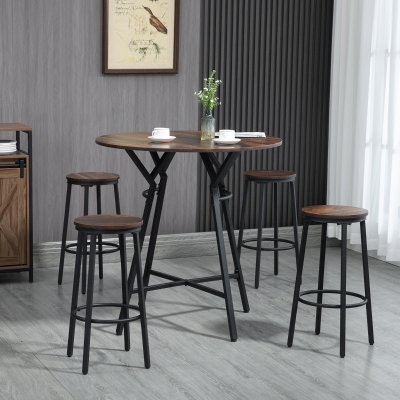 HOMCOM 5-Piece Bar Table and Chairs Set, Space Saving Dining Table with 4 Stools for Pub & Kitchen, Dark Brown