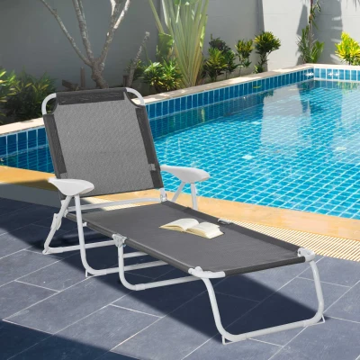 Outsunny Folding Chaise Lounge, 4-Position Outdoor Chair, Dark Gray