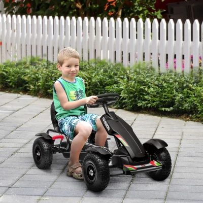 Aosom Kids Go Kart, Adjustable Seat, Handbrake, Black