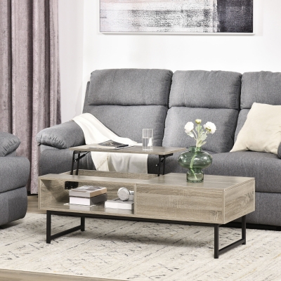 HOMCOM Modern Lift Top Coffee Table with Hidden Storage Compartment and Metal Frame, Convertible Console Tea Desk for Living Room, Grey