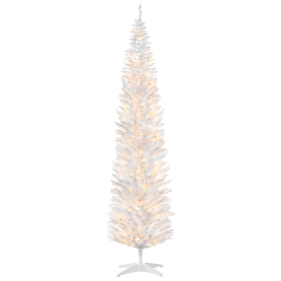 HOMCOM 8ft Slim Pencil Christmas Tree with LED Lights, White