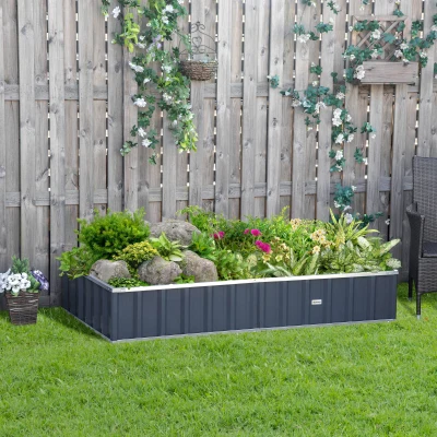 Outsunny 5.7' x 3' Raised Garden Bed, Metal Planter Box, Dark Gray